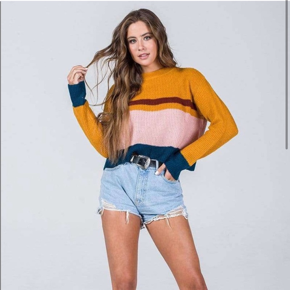 NEW FAVLUX Dream Aloud Pink Colorblock Sweater